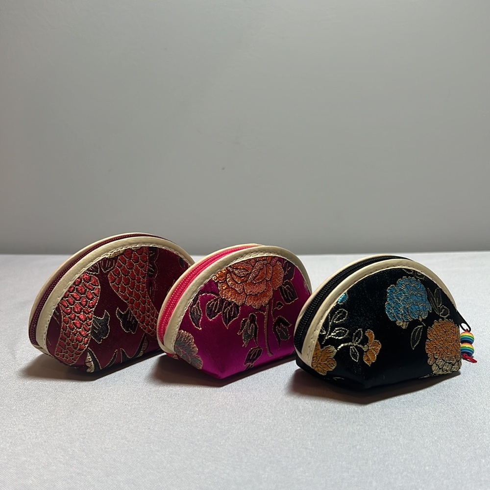 NEW Embroidered Zipper Coin Purse / Jewelry Bag Pack of 3